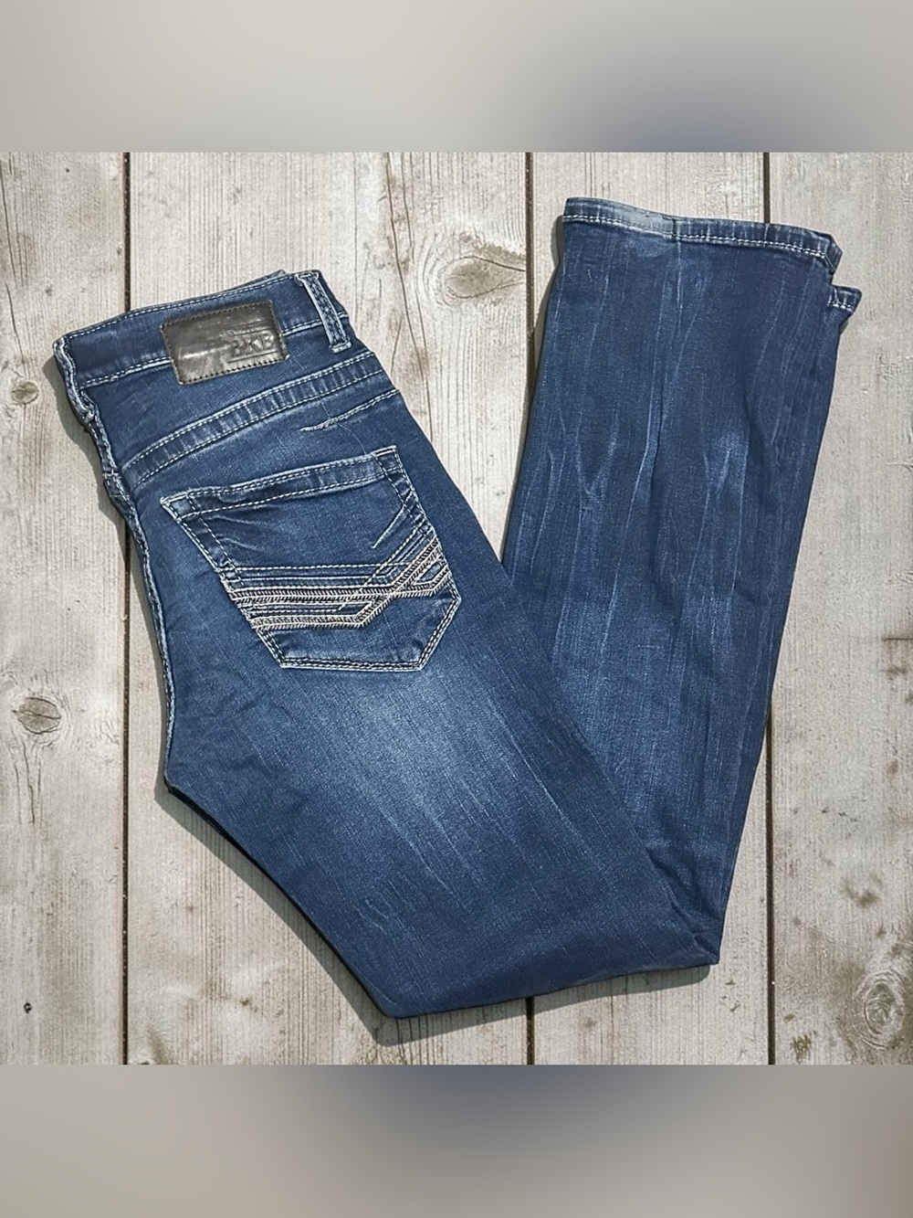 BKE Aiden Bootleg Jeans Men’s 32L Dark Wash Stretch Denim Embroidered